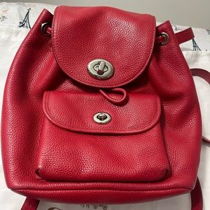 Coach red pebbles leather small backpack purse silver tone hardware